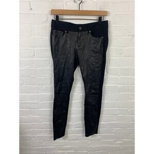 Paige Women's High Rise Genuine Leather Skinny Pants Solid Black Size 26